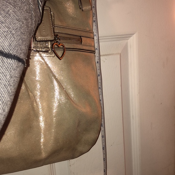 Coach Poppy Metallic Gold Champagne Leather Large Tote Bag Purse #H1281-F20441 - Picture 8 of 15